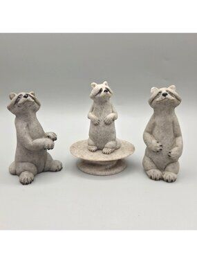 Quarry Critters Raccoon Figurines With Display Stand Set of 3